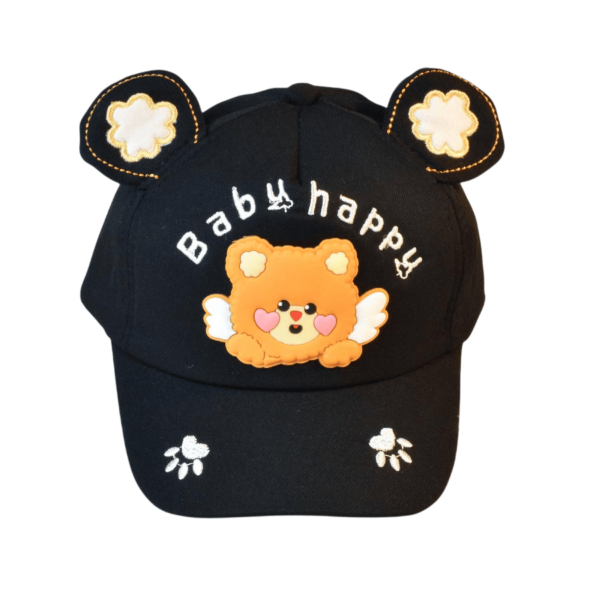 Gorra Osito Baby Happy Negra para niños y niñas de 1 a 4 años, con detalles bordados 3D y ajuste de talla para mayor comodidad.
