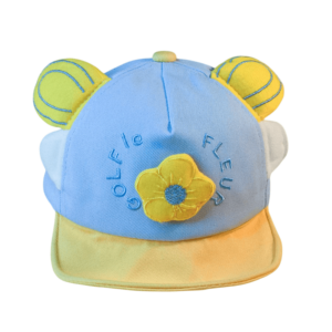 Gorra Flor Amarilla y Azul para niños y niñas de 2 a 5 años, con detalles bordados 3D y ajuste de talla para mayor comodidad.