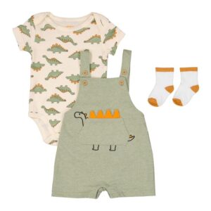 Conjunto Dino bebé niño 3 piezas para niños entre 0 y 12 meses, con detalles bordados 3D y estampados para lucir genial.