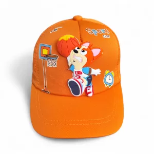 Gorra Zorro Sport Naranja para niños y niñas de 1 a 5 años, con detalles bordados 3D y ajuste de talla para mayor comodidad.