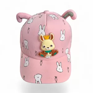 Gorra Conejo Caras Rosada para niños y niñas de 1 a 5 años, con detalles bordados 3D y ajuste de talla para mayor comodidad.